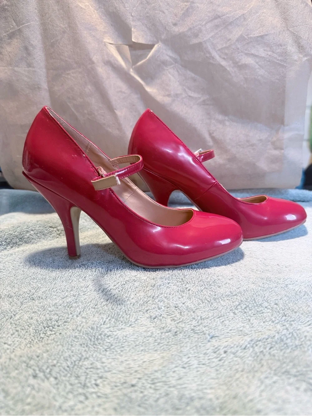 Journee Collection Patent Mary Jane Heels in Red